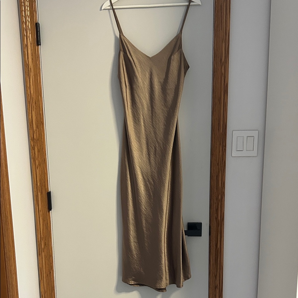 OAK + FORT Satin Tan Midi Dress